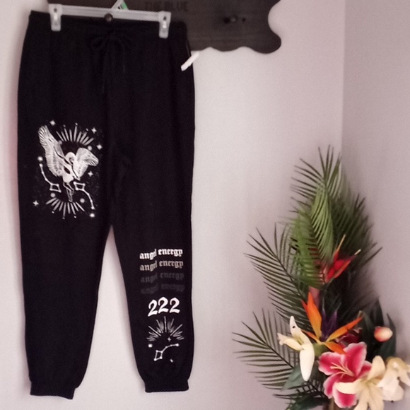 Angel Energy ⛮ 222 Black Jogger Sweatpants Sz Medium  Inseam:27.5" R:13.5" - Picture 1 of 6